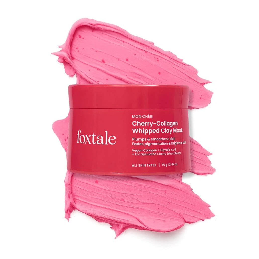Foxtale Cherry - Collagen Whipped Clay Mask | Vegan Collagen + Glycolic Acid + PHA + Cherry Beads | Hydrates, Plumps & Firms Skin | Detoxifies Pores, Brightens & Smooths Dull, Uneven Skin | 75g - Deals999
