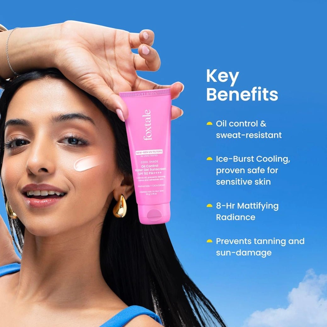 Foxtale Water Gel Sunscreen SPF 50 PA++++ for Oily Skin, In-Vivo Tested & 100% New-Gen UV Filters | Prevents Tan, Controls oil, & Mattefies | Lightweight, Non-Greasy, No White Cast | For Men & Women | 50ml - Deals999