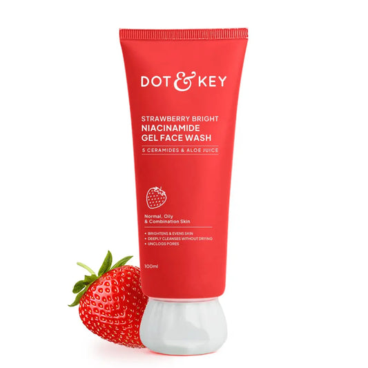 Dot & Key Strawberry Bright Niacinamide Gel Face Wash, Non-Drying Formula, Brightens & Smoothes, Evens Skin Tone, Reduces Excess Oil, Unclogs Pores, Deeply Cleanses, For Oily & Combination Skin 100ml