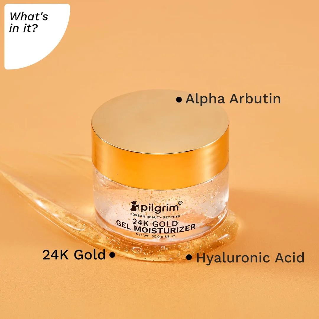 Pilgrim 24k Gold Gel Moisturizer with Hyaluronic Acid & Alpha Arbutin for men & women 50gm