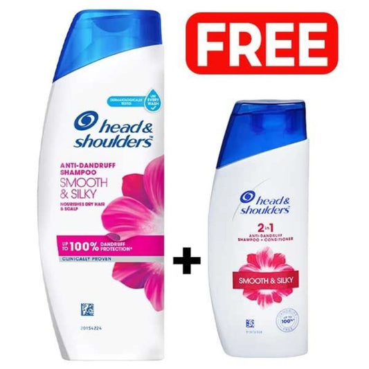 Head & Shoulders Smooth and Silky Shampoo, 340ml + Conditioner and Shampoo 2in1 70ml FREE