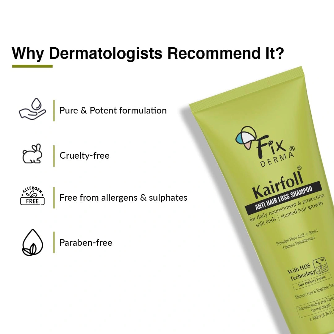 Fixderma Kairfoll Anti Hairloss Shampoo for Hair Fall Control | Anti-Dandruff Shampoo for Women & Men - 200 ml