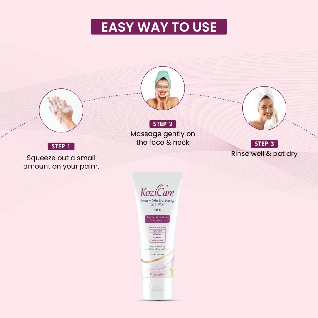 Kozicare Kojic Acid Face Wash | Acno Fight & 2% Salicylic Acid | for Glowing Skin |100 Ml (pack of 2)