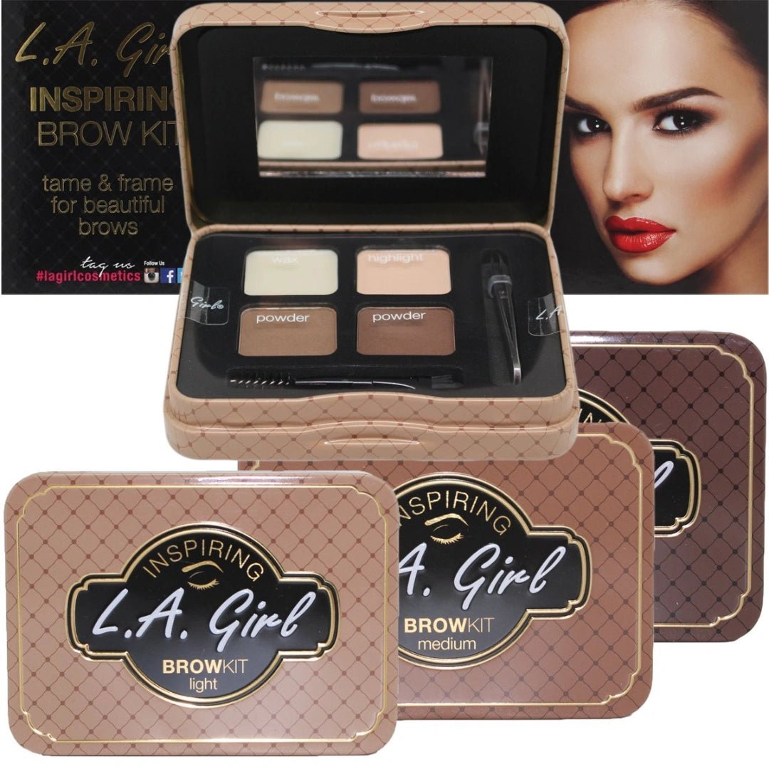 L.A.Girl Spiring Eyebrow Kit Dark and Defined | Browkit to Shape, Define and Fill the Eyebrows, Kit with 1 Brow Wax, 3 Fixing Powders, 1 Brush and 1 Tweezers, Vegan Product, Paraben & Cruelty - 6.5g - Deals999