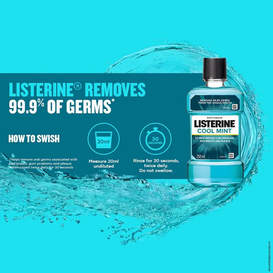 Listerine Cool Mint Mouthwash Liquid, Removes 99.9% Germs, 250ml Combo (Pack of 3) - Deals999