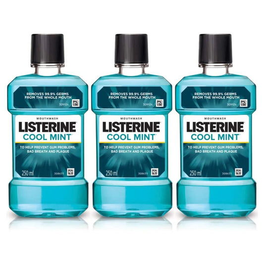 Listerine Cool Mint Mouthwash Liquid, Removes 99.9% Germs, 250ml Combo (Pack of 3) - Deals999