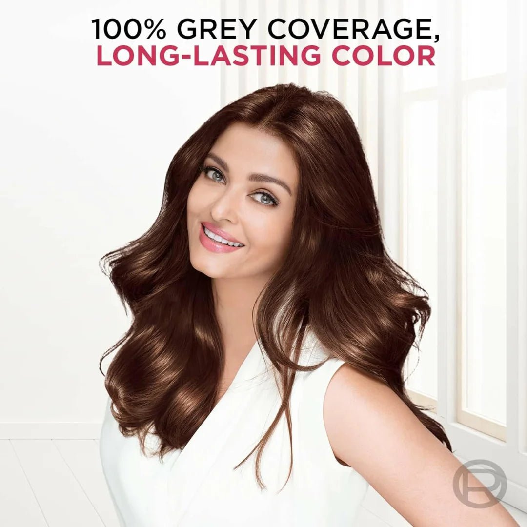 L'Oreal Paris Permanent Hair Colour, Radiant At - Home Hair Colour with up to 100% Grey Coverage, Pro - Keratin, Up to 8 Weeks of Colour, Excellence Crème, 4.25 Aishwarya'S Brown, 72ml+100g - Deals999