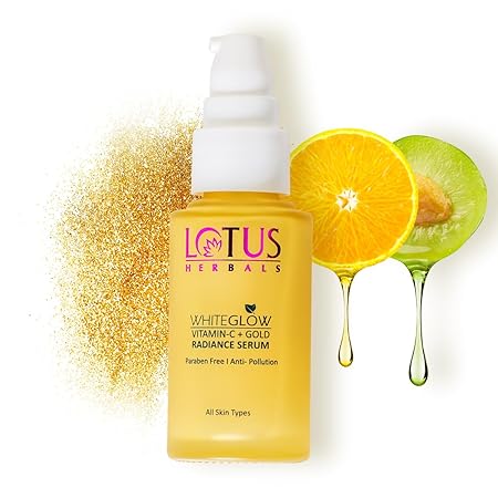 Lotus Herbals WhiteGlow Vit C and Gold Radiance Face Serum | Reduces Dark Spots | Enriched with & Gold | Smoothens Skin | Boosts Radiance | Paraben - Free | 30ml - Deals999