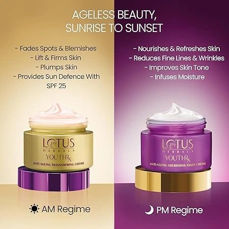 Lotus Herbals YouthRx Power Regimen Pack with Anti - Ageing Day Cream and Night Cream | Reduces Fine Lines, Wrinkles | Boosts Glow, Ginger and Ginseng | For Oily, Dry, Combination Skin | 100g - Deals999