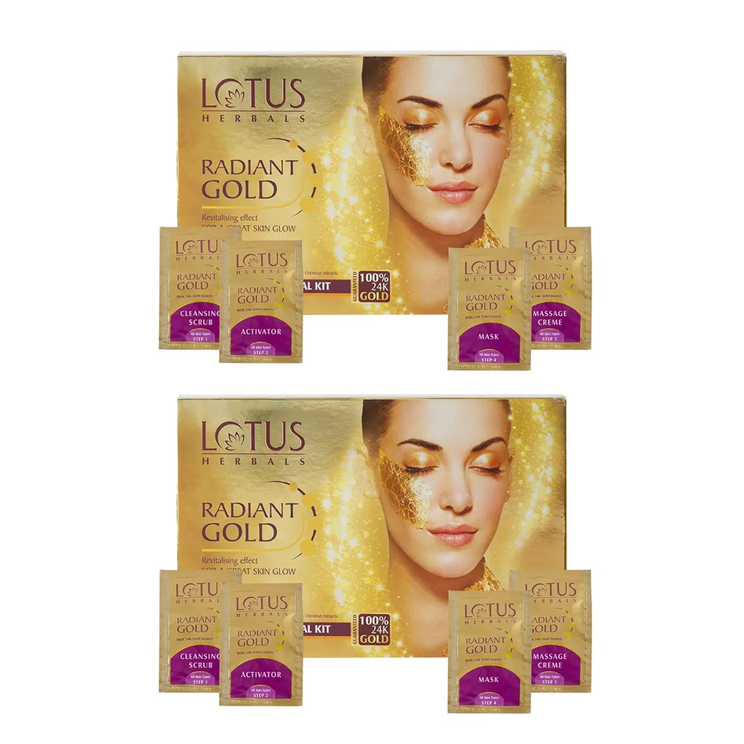 Lotus Herbals Radiant Gold Cellular Glow 1 Facial Kit | With 24K Gold leaves | For Skin Glow | All Skin Types | 37g