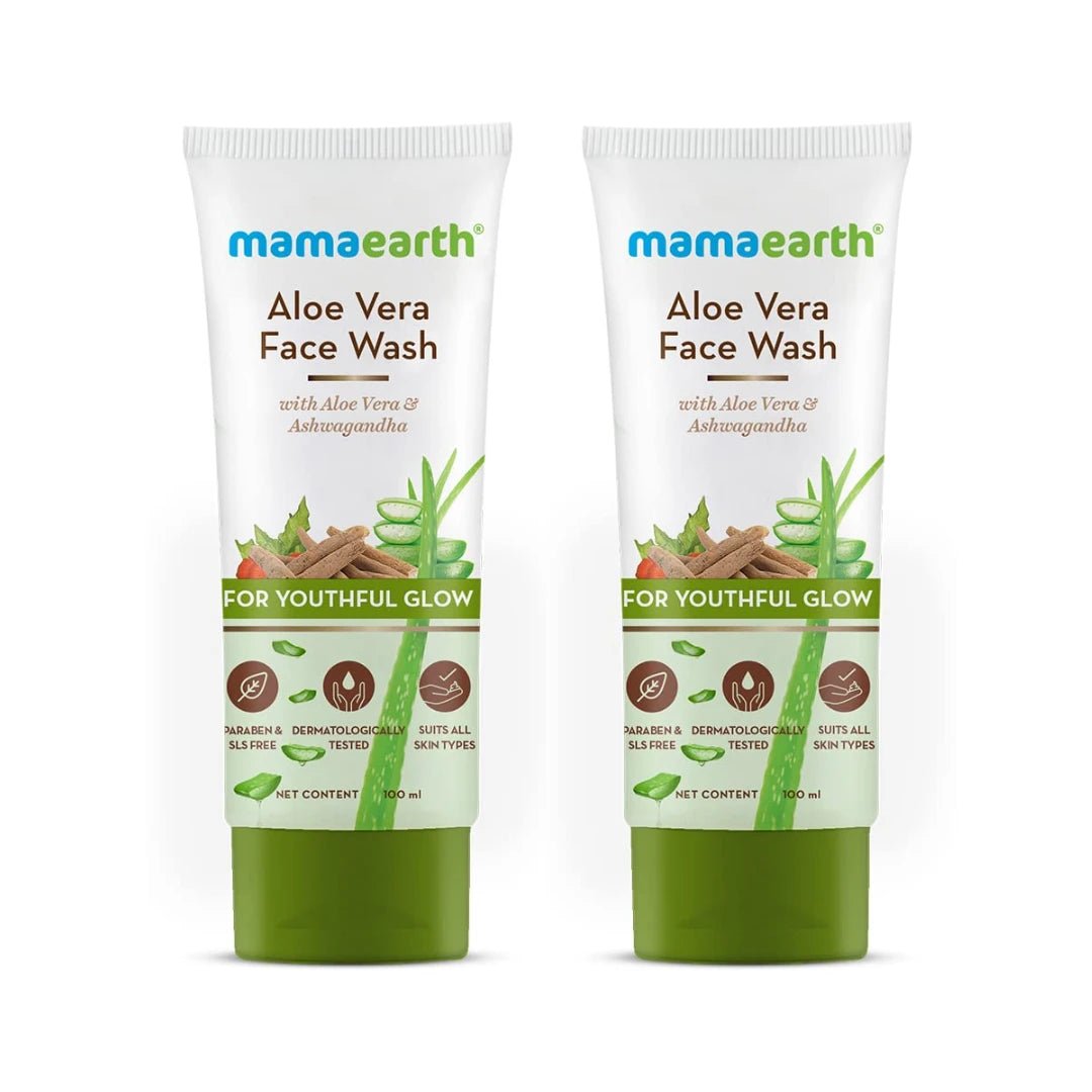 Mamaearth Aloe Vera Face Wash with Aloe Vera & Ashwagandha for a Youthful Glow - 100ml (Pack of 2) - Deals999