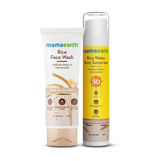 Mamaearth Radiant Rice Glow Combo |Rice Face Wash - 100 ml & Rice Water Dewy Sunscreen - 50g - Deals999