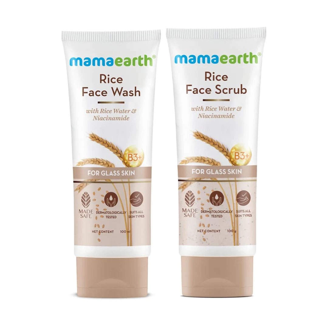 Mamaearth Rice Face Wash - 100ml and Rice Face Scrub for Glowing Skin, With Rice Water & Niacinamide - 100ml - Deals999