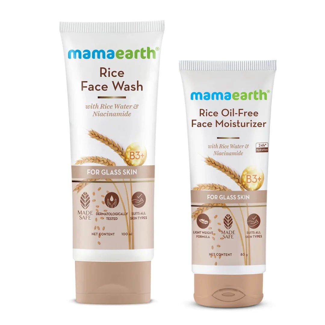 Mamaearth Rice Face Wash - 100ml & Mamaearth Rice Oil - Free Face Moisturizer for Oily Skin | With Rice Water & Niacinamide for Glass Skin - 80g - Deals999
