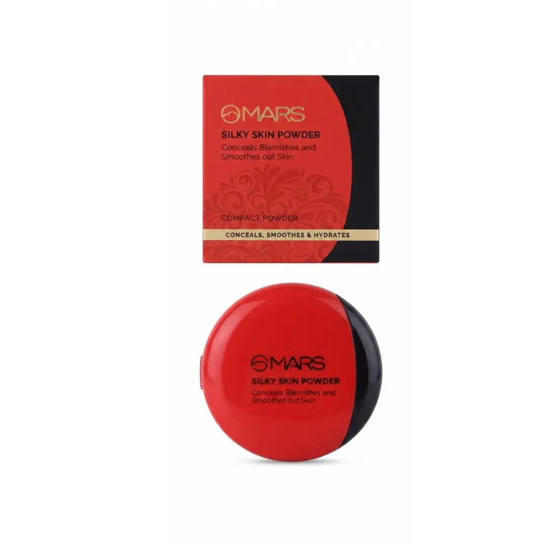 Premium Silky Skin Mars 2-in-1 Compact Powder - Long Lasting Matte Finish with Built-in Puff & Mirror | Oil Control & Pore Blurring Face Powder for Wedding, Travel