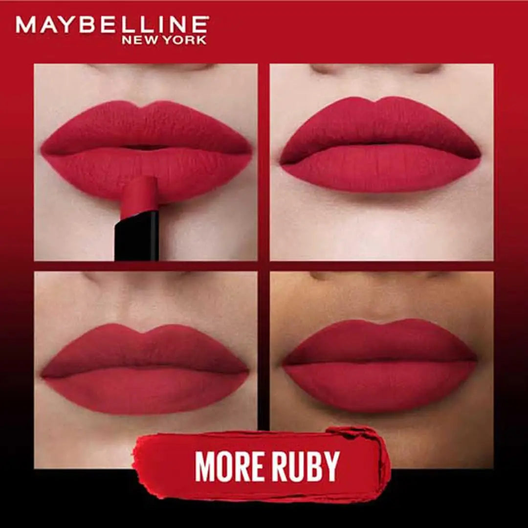Maybelline New York Lipstick, Matte Finish, Bold Colour, Enriched With Jojoba Oil, Color Sensational Ultimattes, 199 More Ruby, 1.7g