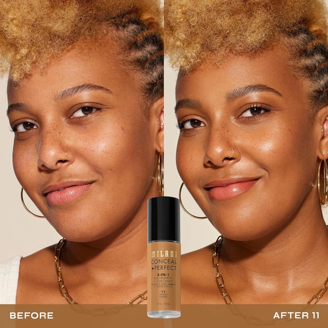 Milani Conceal & Perfect 2 - In - 1 Liquid Foundation & Concealer, Amber, 30ml (Matte & Satin Finish) - Deals999