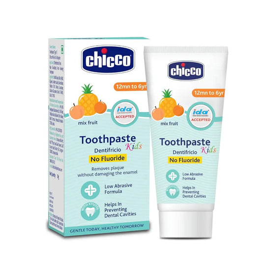 Chicco Toothpaste for 1Y to 6Y Baby, Mixed Fruit Flavour, Fluoride-free, Preservative-free, Cavity Protection (50g)