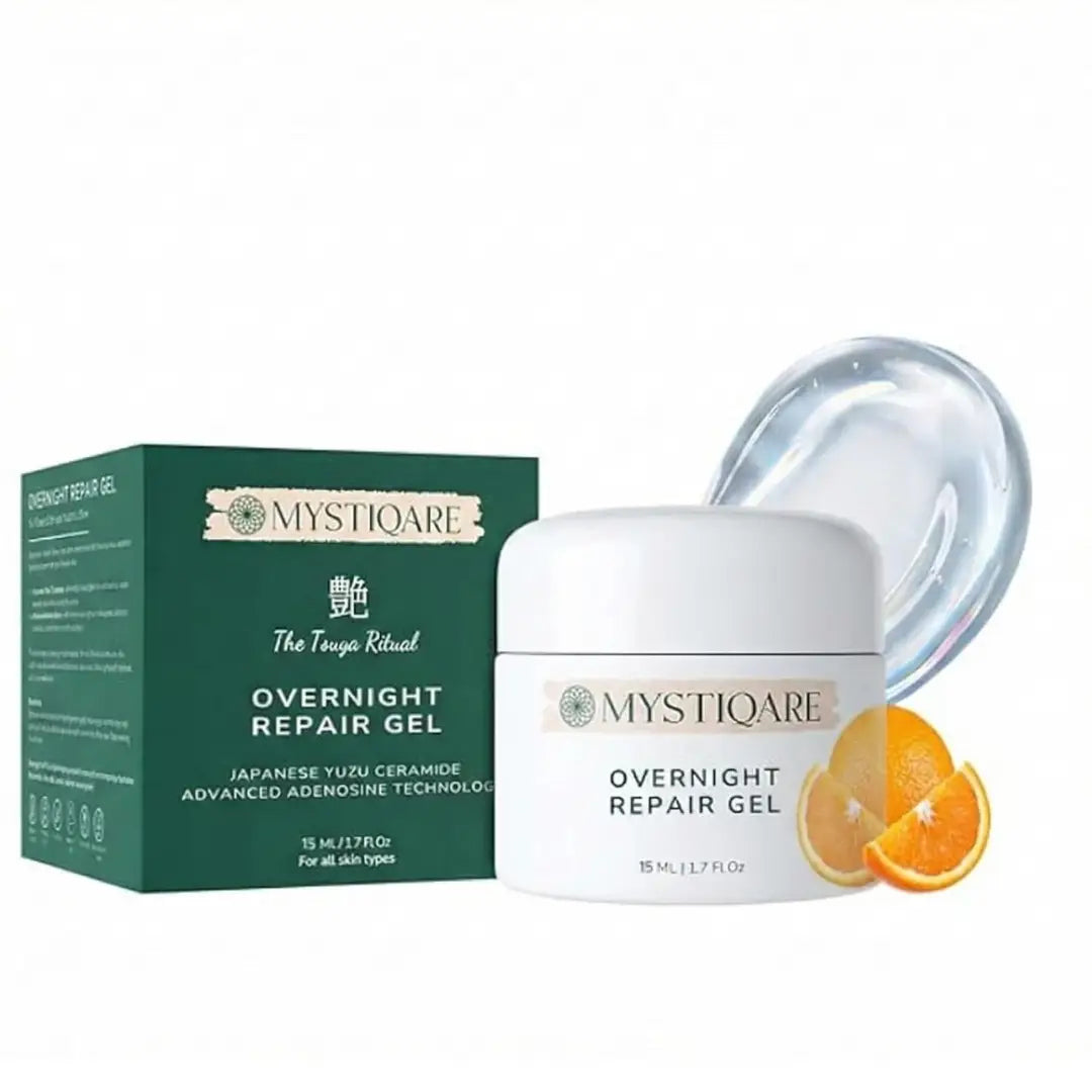 MYSTIQARE Overnight Repair Gel | Japanese Beauty Formula with Yuzu Ceramide and Niacinamide | For Youthful Skin and Even Skin Tone | 15ml