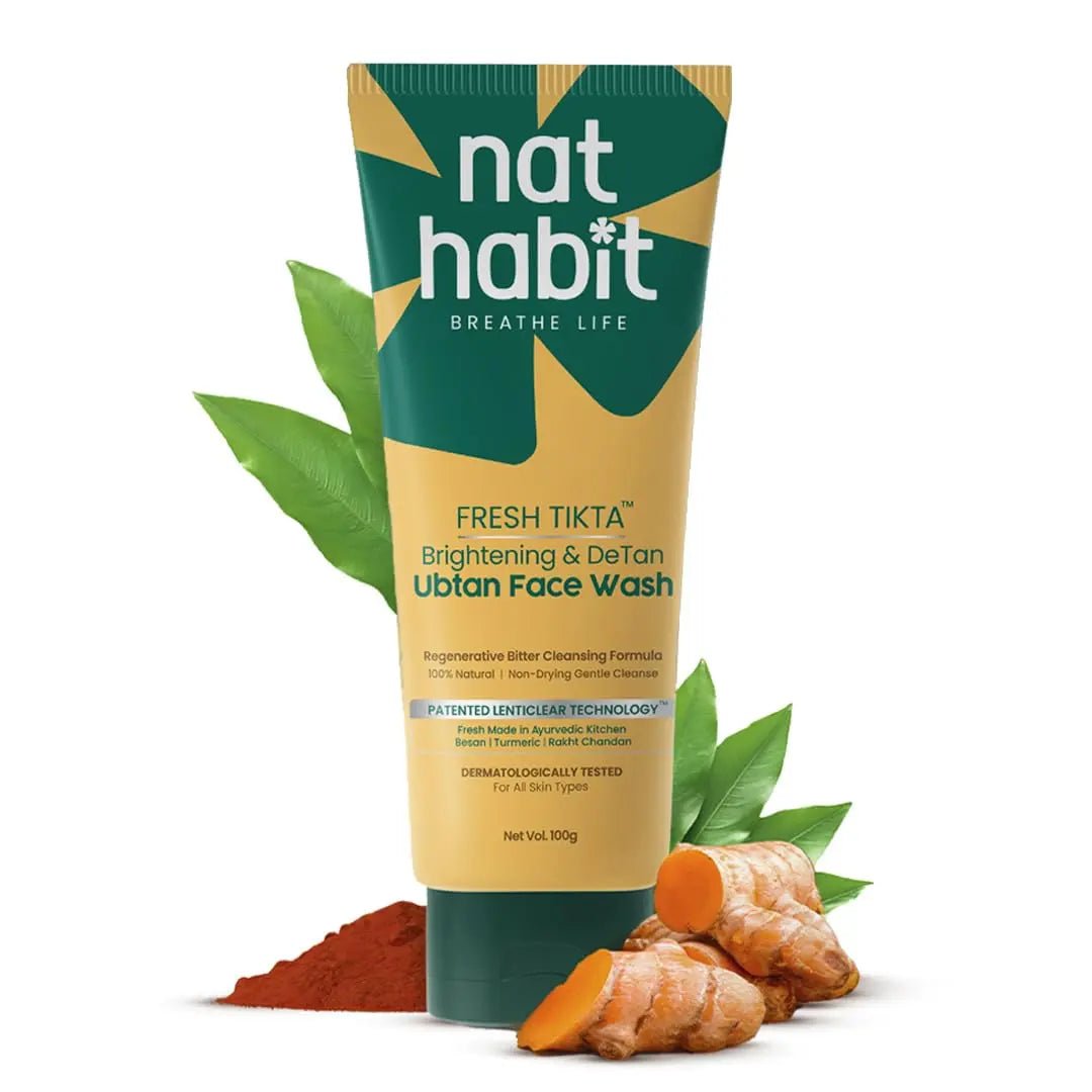 Nat Habit Ubtan Face Wash, Fresh Daily Tikta For Men & Women, Skin Brightening With Activated Wild Turmeric, Suitable For All Skin Types, Chemical & Sulphate Free, 100g - Deals999