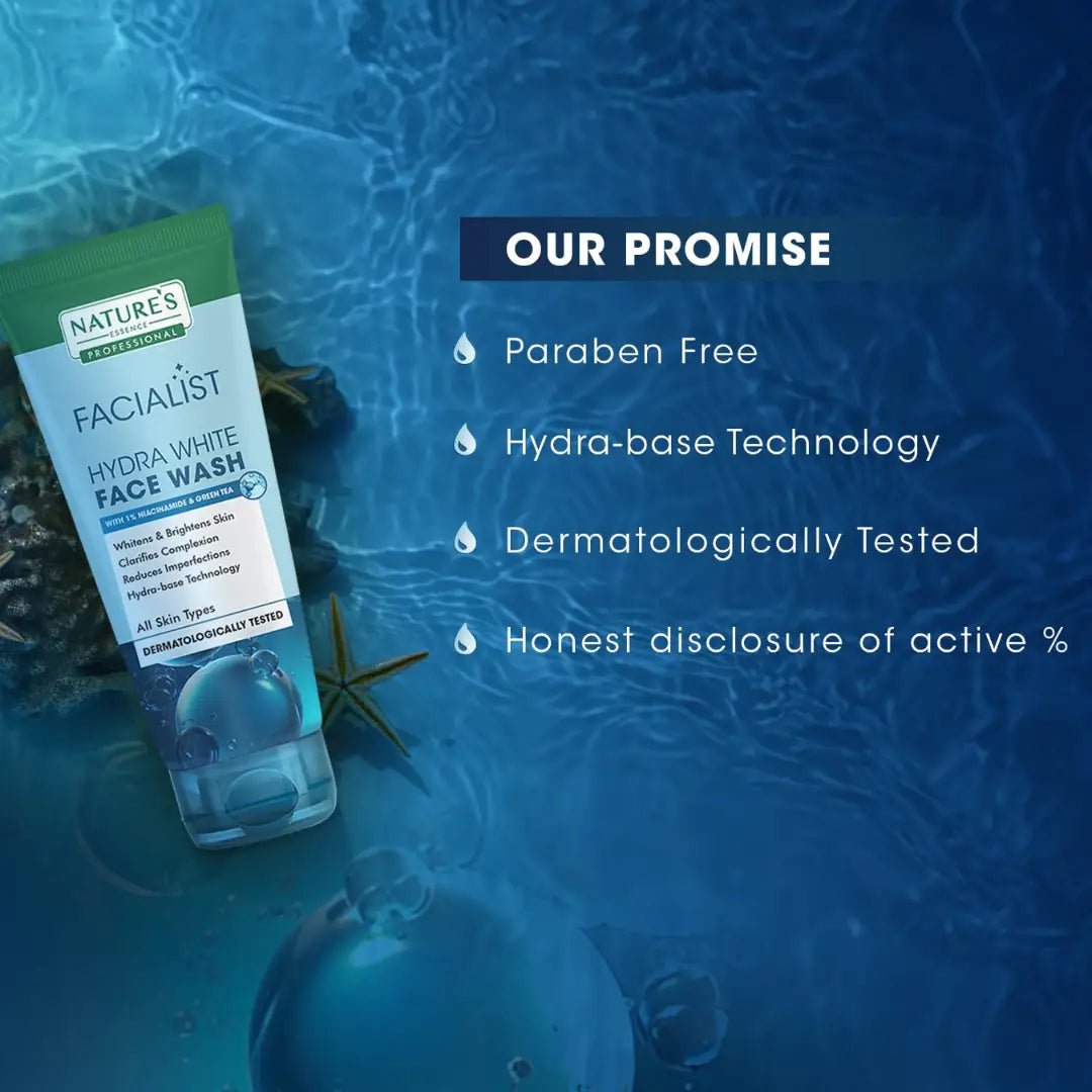 NATURE S ESSENCE PROFESSIONAL Hydra White Face Wash For Women Infused With Niacinamide, Tea Tree Extract And Chamomile Flower Extract, Whitens And Brightens Skin 100G - Deals999