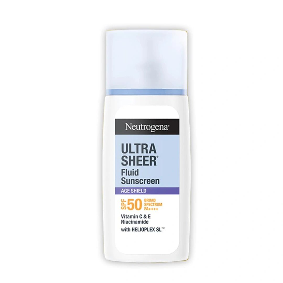 Neutrogena Ultrasheer Age Shield Fluid Sunscreen SPF 50+ PA++++ | Reduces dark spots & Uneven skin tone | No white cast | Lightweight non - greasy formula | Shields from UVA, UVB, Visible Light & Blue Light | 40gm - Deals999