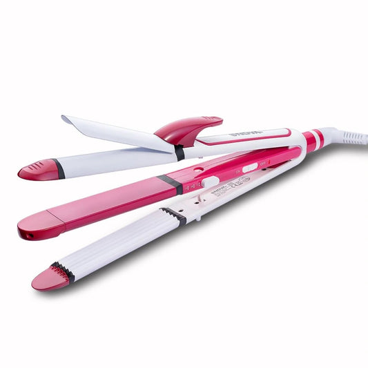 NOVA 3 in 1 Hair Styler - Curler, Crimper NHS 806 Hair Straightener (White, Pink) - Deals999
