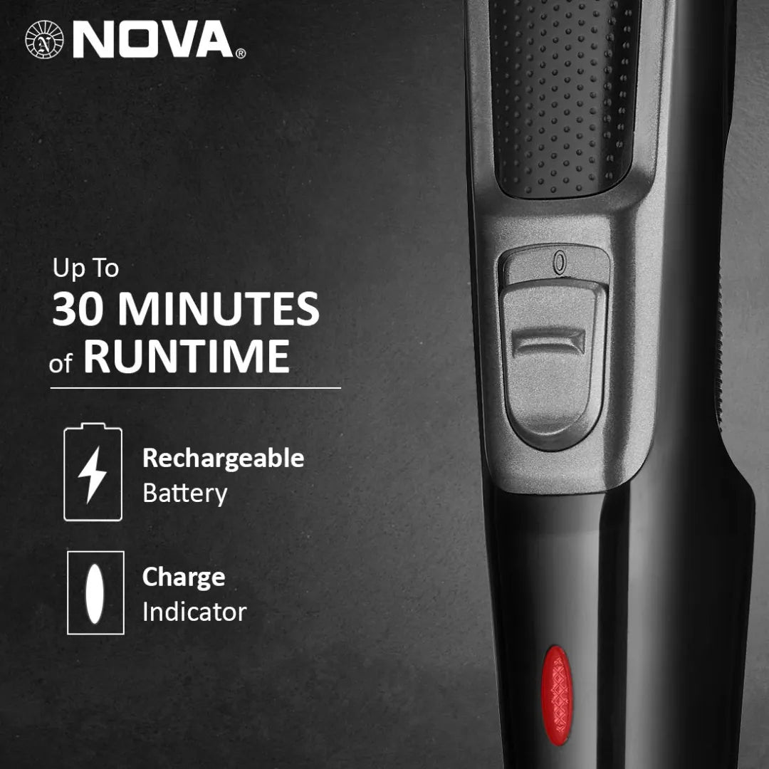 Nova NHT 1074 USB , Cordless , Rechargeable: 30 Minutes Runtime Beard Trimmer for Men (Black) - Deals999