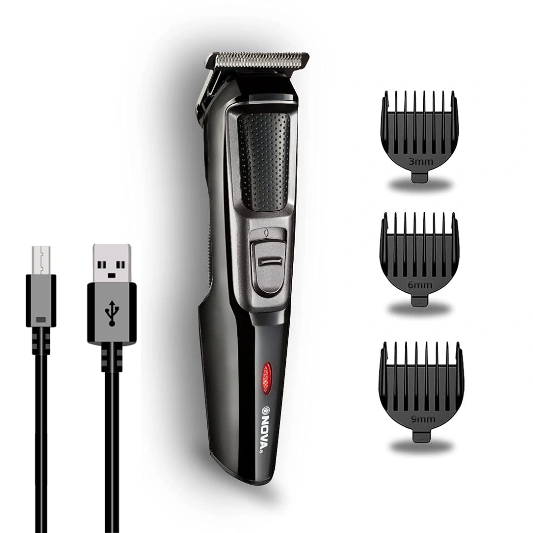 Nova NHT 1074 USB , Cordless , Rechargeable: 30 Minutes Runtime Beard Trimmer for Men (Black) - Deals999