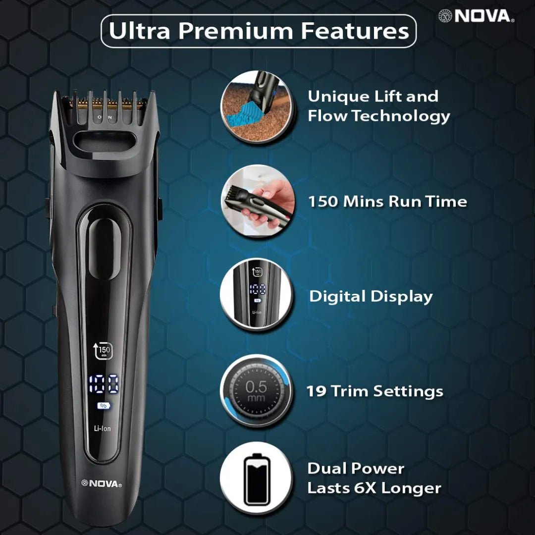 Nova NHT 1098 USB Titanium Coated: 150 Minutes Runtime Beard Trimmer for Men (Black) - Deals999