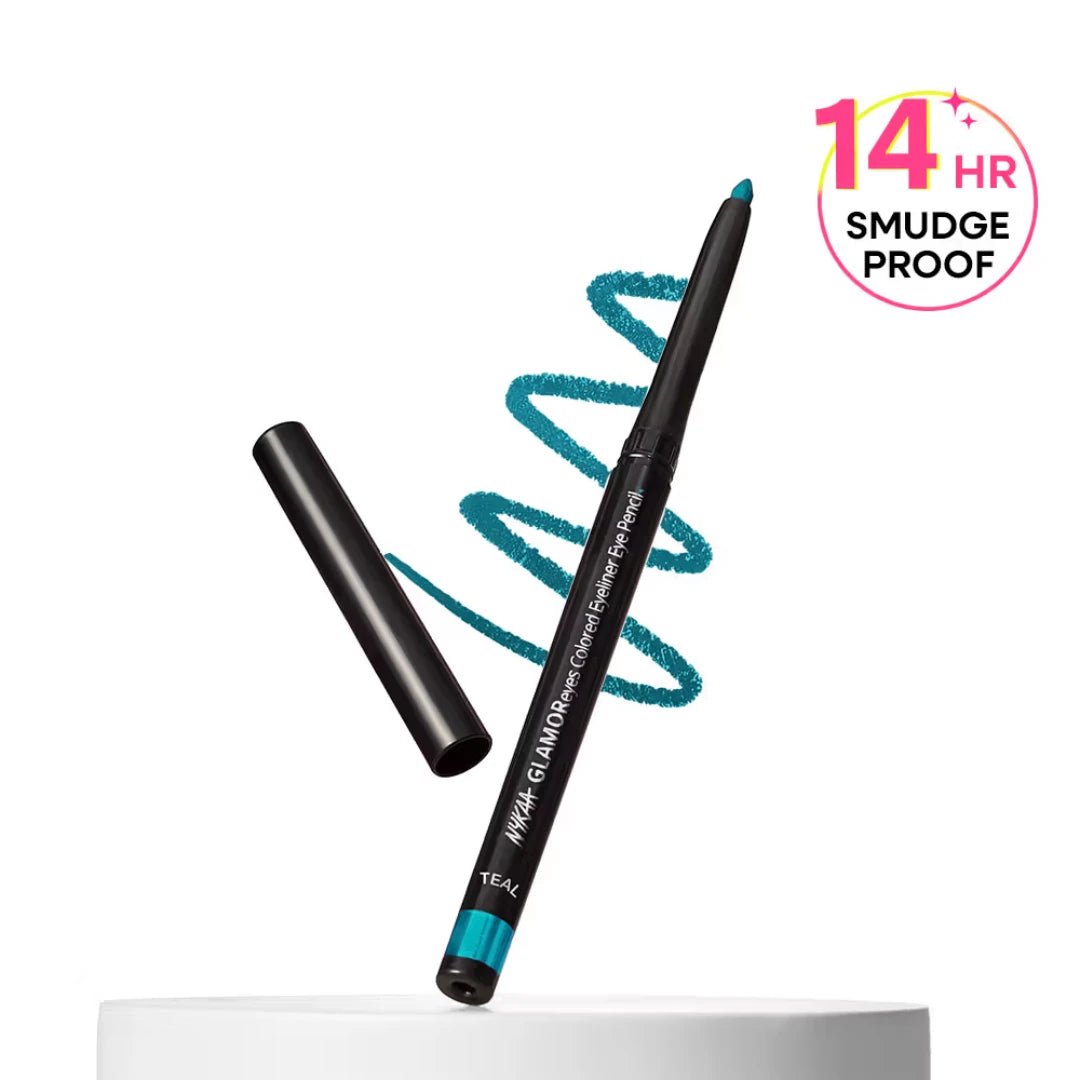 Nykaa GLAMOReyes Waterproof & Smudgeproof Colored Kajal Eyeliner Eye Pencil - Teal (Sea Green - Deals999
