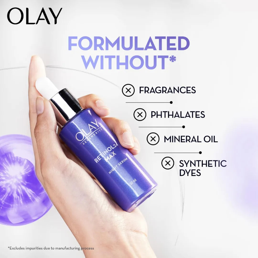 Olay Retinol24 Max Night Serum l Visibly Reduces Fine Lines in 7 Nights | Max Repair, Max Hydration l No Redness or Irritation | Fragrance Free l Normal, Oily, Dry and Combination Skin l 30ml