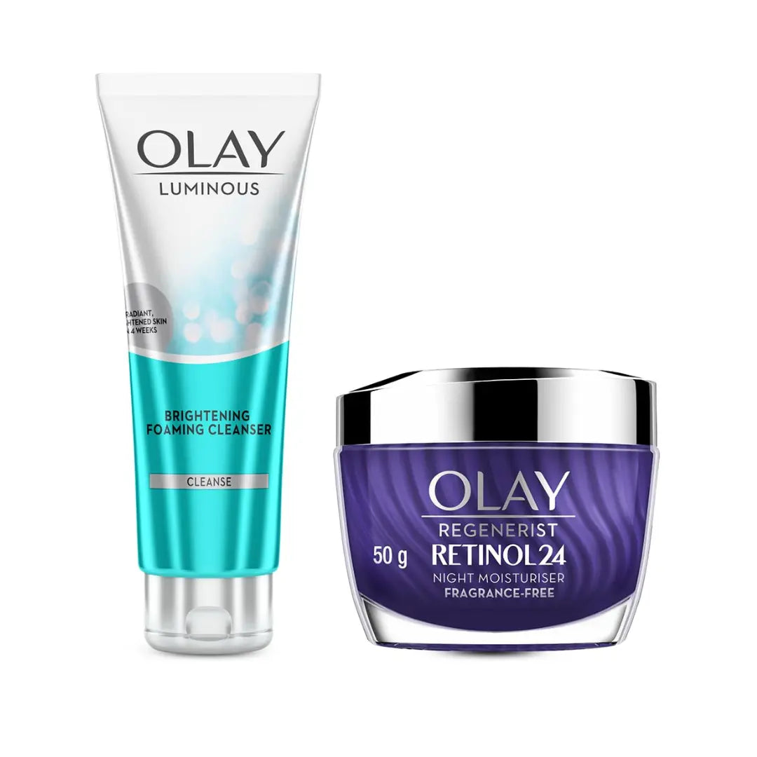 Olay Retinol Kit for Overnight Repair | Retinol Serum with Free Cleanser | Plumper, Younger looking Skin | 24h Hydration | Fragrance Free | Normal, Oily,Dry,Combination Skin | Paraben & Sulphate Free | Pack of 2