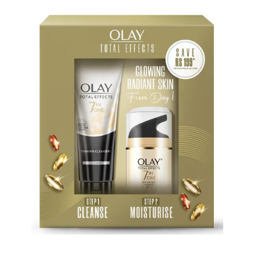 OLAY Total Effects 7 in 1, Exfoliating Cleanser 100g + Anti Ageing Moisturiser (SPF 15) 50g (Pack Of 2)OLAY Total Effects 7 in 1, Exfoliating Cleanser 100g + Anti Ageing Moisturiser (SPF 15) 50g  (2 Items in the set)