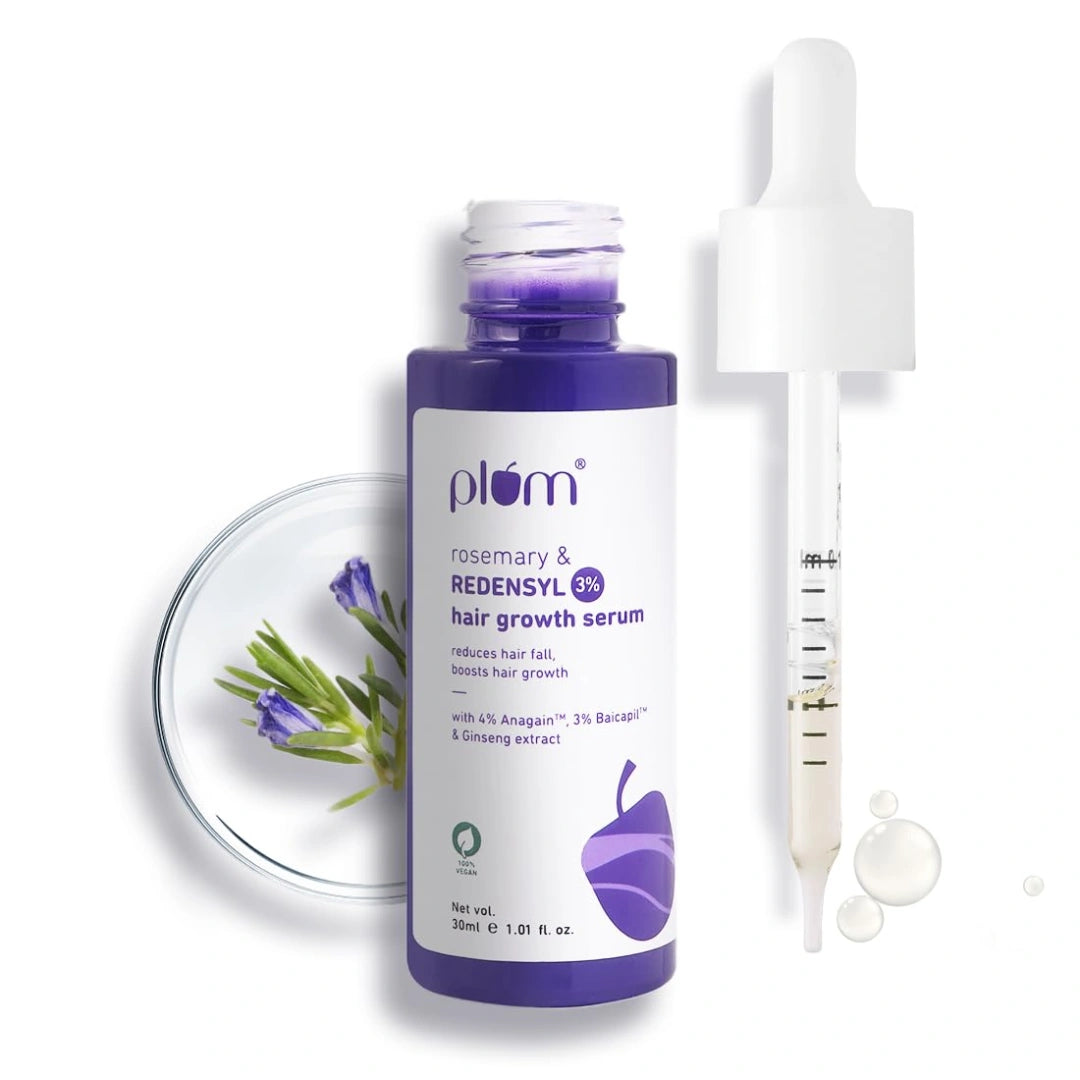 Plum Hair Growth Serum | With Rosemary, 3% Redensyl, 4% Anagain, 3% Baicapil, & Ginseng Extract | Reduces Hairfall, Boosts Hair Growth, Improves Hair Density |For Men & Women | 30ml