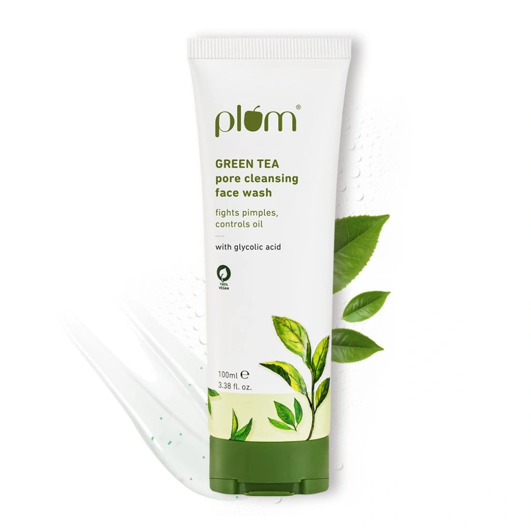 Plum Green Tea Pore Cleansing Face Wash for Oily, Acne Prone, Dry & Combination Skin | with Glycolic Acid | Fight Pimples & Control Excess Oil | Gentle Exfoliating & Non-Drying | Women & Men | 100ml
