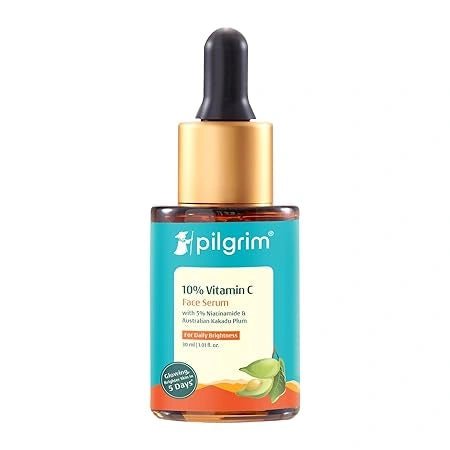 Pilgrim 10% Vitamin C Serum 30ml for Glowing Skin|With 5% Niacinamide, Hyaluronic & Glycolic Acid|Fades Dark Spots, Pigmentation|For All, Oily, Combination, Normal Skin |Beginner Friendly - Men, Women - Deals999