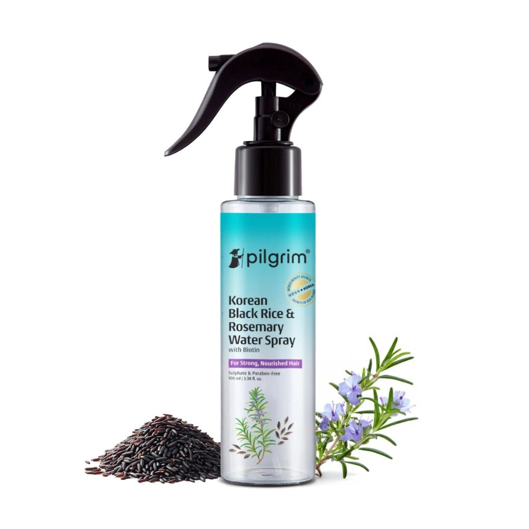 Pilgrim Korean Black Rice and Rosemary Water Spray With Biotin for Hair Growth 100ml | Hair Spray for Regrowth | Thicker & Stronger Hair | Sulphate & Paraben Free I For Women & Men - Deals999