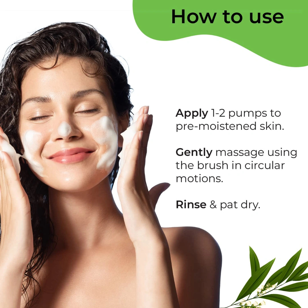 PILGRIM Australian Tea Tree & 1%Salicylic acid Foaming Face wash with brush|Tea Tree face wash with 1%salicylic acid & CICA for oily skin,acne and pimples|Oily skin cleanser for face|Women & Men|120ml