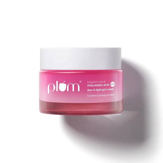 Plum 1% Hyaluronic Acid & Bulgarian Rose Dew-It-Light Gel Moisturizer Cream 50g | 120 hrs Multi-Layer Hydration | Retains Moisture | Light, Oil-Free, Non-Greasy | Face Moisturiser for Women & Men | For All Skin Types