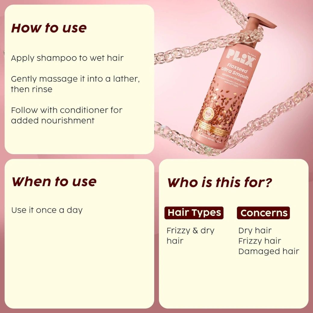 PLIX - THE PLANT FIX Flaxseed Ultrasmooth Advanced Shampoo | Plant Keratin PF & Flaxseed Oil | For Smooth & Shiny Hair | Paraben & Sulphate Free | For Men & Women | 200ml - Deals999