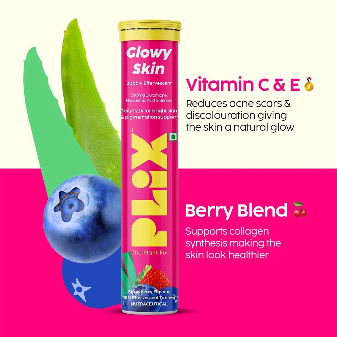 PLIX - THE PLANT FIX Glutathione Tablets With Vitamin C For Clear And Youthful Skin (Strawberry)|15 Collagen Supplements (Pack of 2) - Deals999