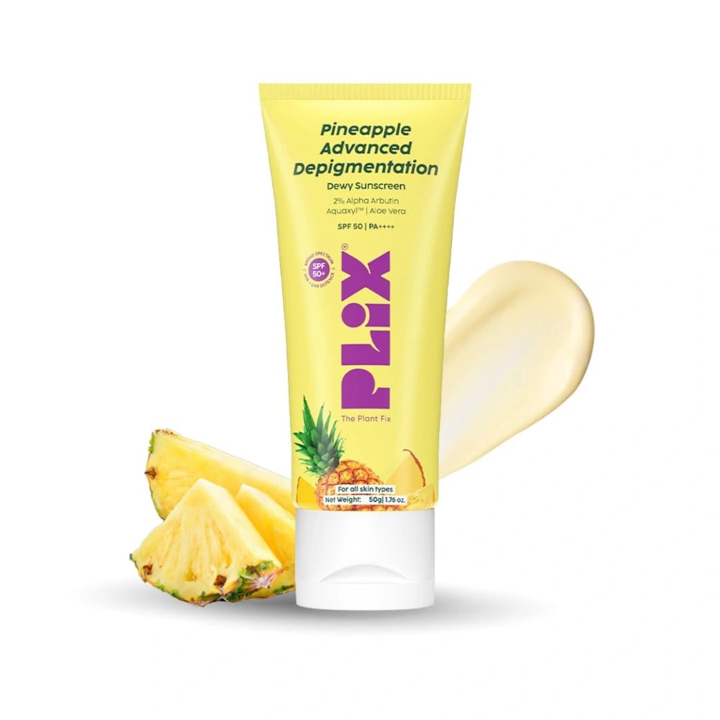 PLIX - THE PLANT FIX Pineapple Advanced Depigmentation Dewy Sunscreen SPF 50 PA++++ | Alpha Arbutin & Aquaxyl | Reduces Pigmentation, Protects from UV & Blue Light, Hydrates Skin | Vegan & Paraben-Free | 50g - Deals999