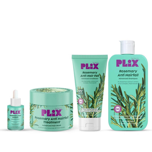 PLIX - THE PLANT FIX | Rosemary Anti Hairfall Kit - Serum (30ml), Shampoo (200ml), Conditioner (175ml) & Hair Mask (200g) | For Hair Thinning, New Hair Growth ( pack of 4) - Deals999