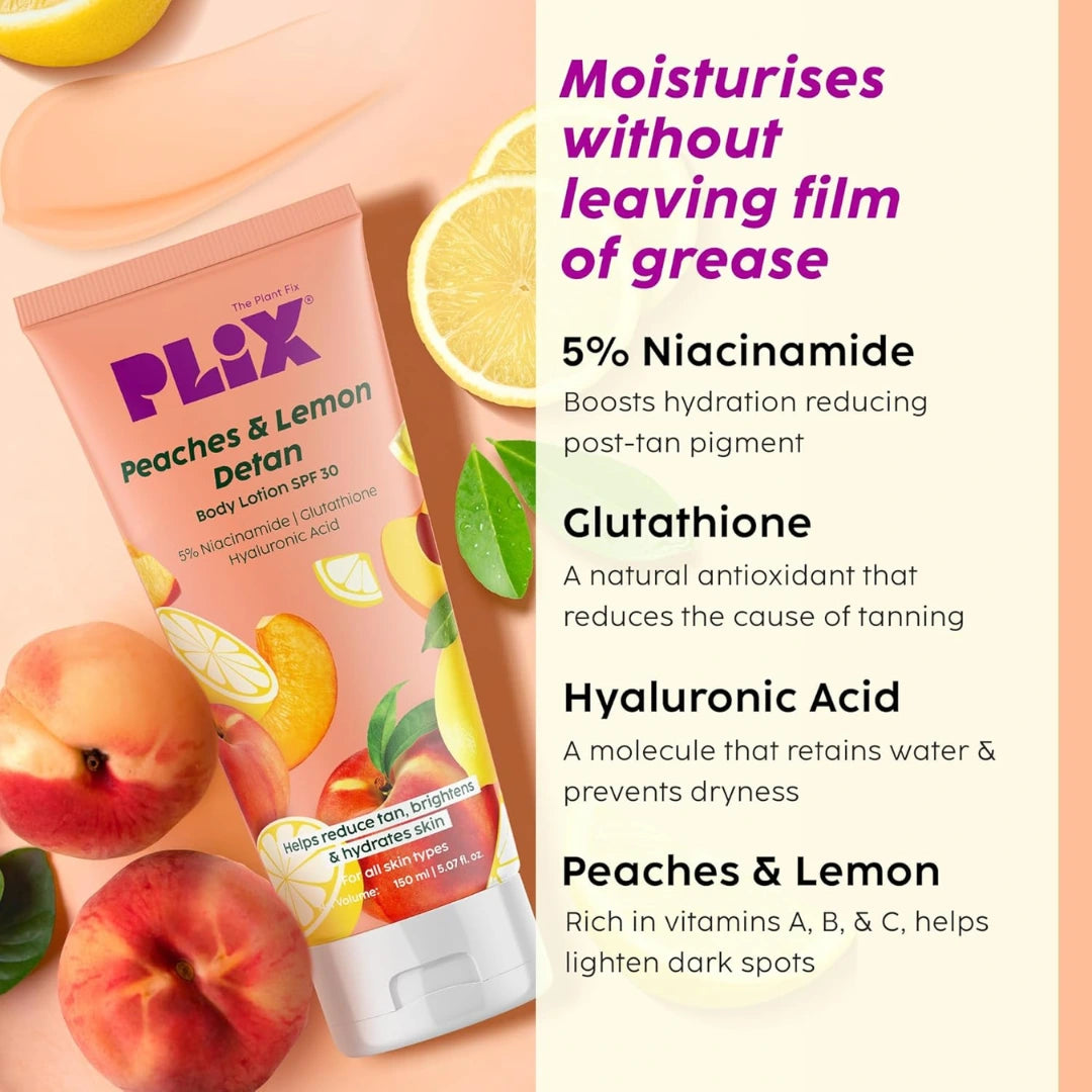 PLIX THE PLANT FIX Peaches & Lemon Detan Body Lotion with 5% Niacinamide | 150ml |