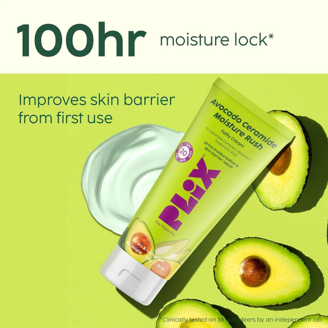 PLIX - THE PLANT FIX Plix-The Plant Fix Avocado Ceramide Moisture Rush Fatty Cream With Spf 20 | Deep Moisturization | Barrier Repair Cream | For Dry Skin, Normal Skin & Sensitive Skin | 50G
