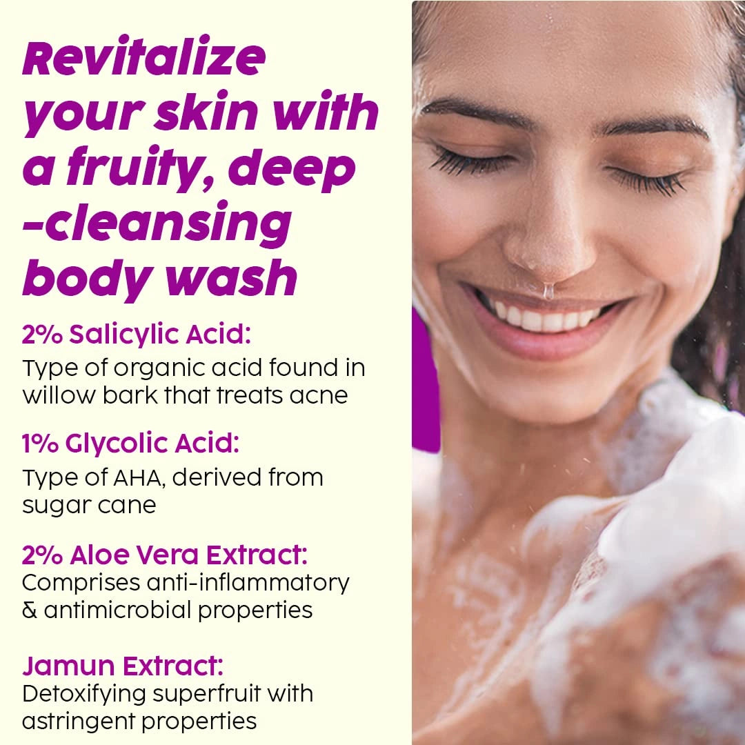 PLIX - THE PLANT FIX Jamun 2% Salicylic Acid Body Wash For Body Acne | Paraben & Silicones Free | Deeply Exfoliating Dead Skin Cells, Prevents Back Acne & Moisturizes Skin | 236ml
