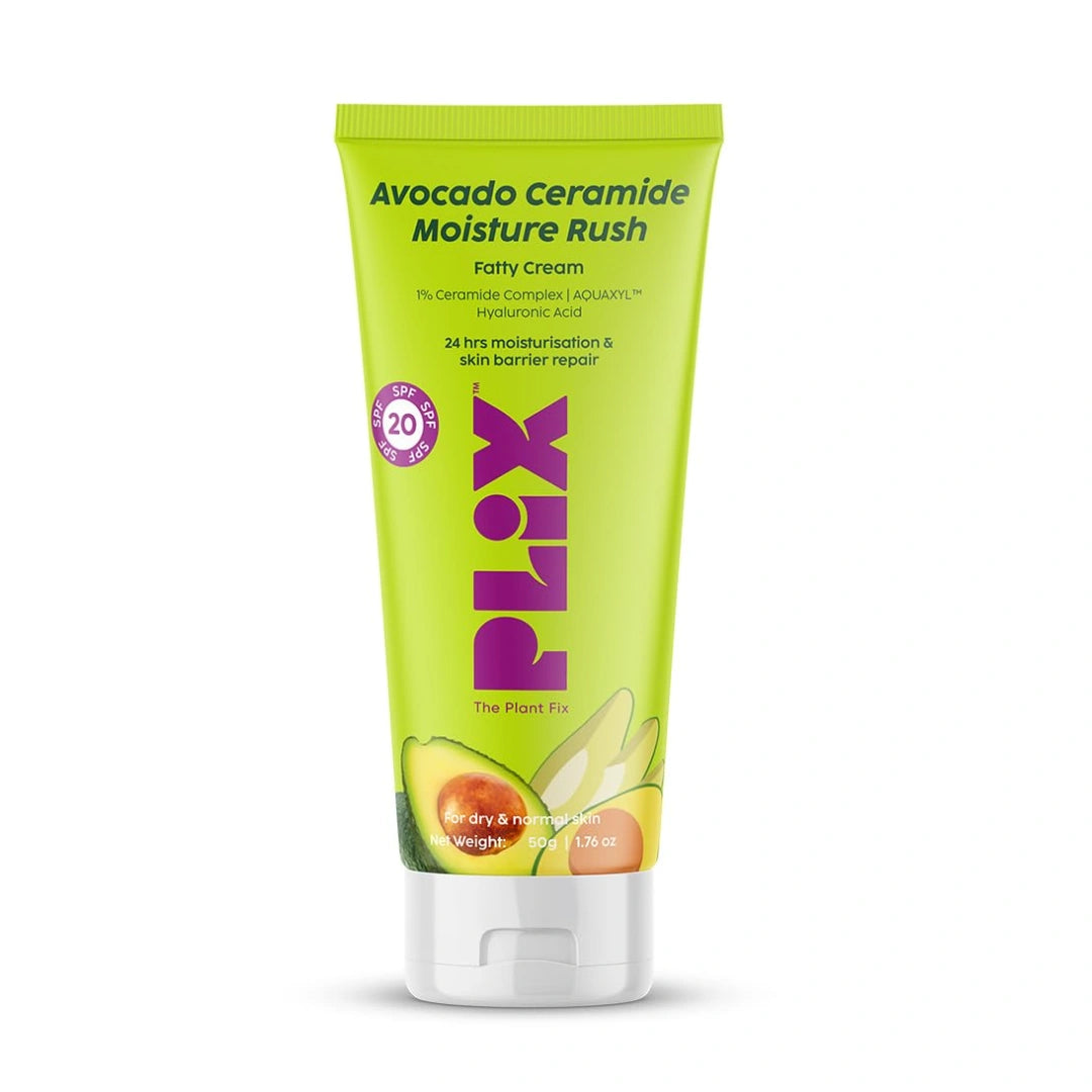 PLIX - THE PLANT FIX Plix-The Plant Fix Avocado Ceramide Moisture Rush Fatty Cream With Spf 20 | Deep Moisturization | Barrier Repair Cream | For Dry Skin, Normal Skin & Sensitive Skin | 50G