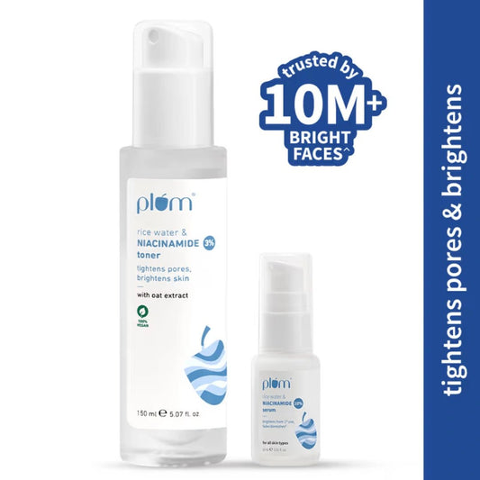 Plum Niacinamide Toner & Serum Duo for Pore Care, Tightening & Brightening (2 pcs) - Deals999