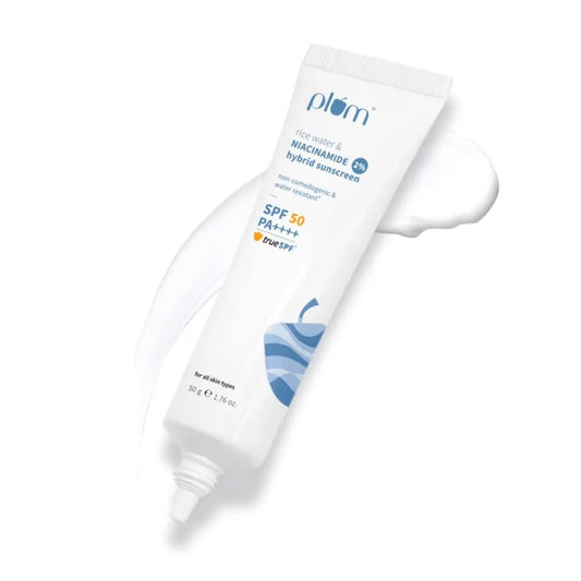 Plum SPF 50 PA++++ Sunscreen with 2% Niacinamide & Rice Water | In-Vivo Tested | Lightweight, No White Cast | Broad Spectrum UVA/UVB protection | Brightens Skin, Reduces Tan | Oily & Dry Skin | 50g - Deals999